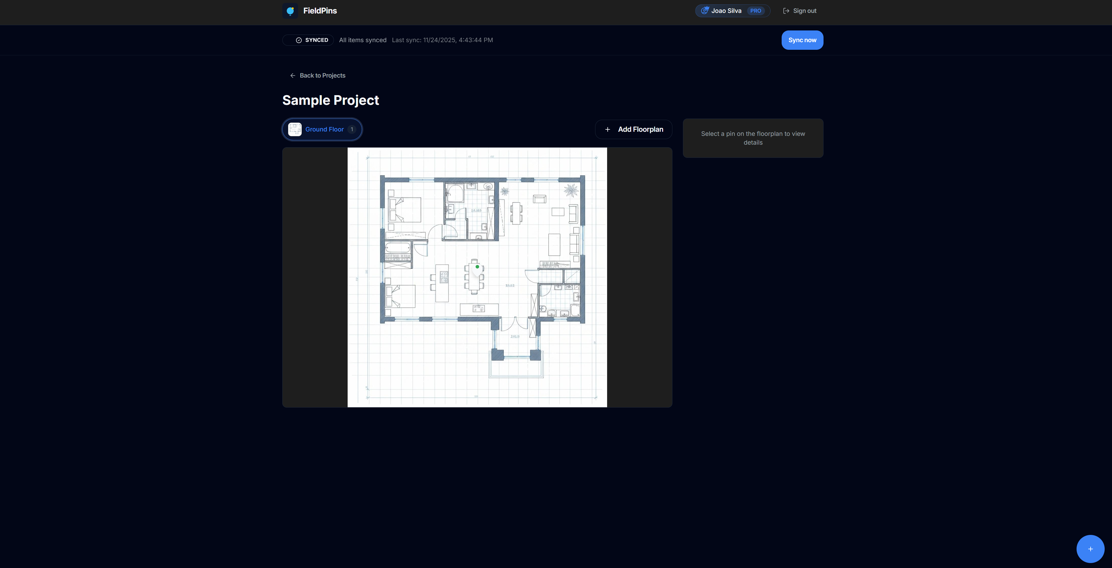 Project floorplan with pins